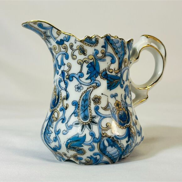 Vintage Lefton Blue Paisley Sugar Bowl Lid Creamer Pitcher Japan - Picture 2 of 12
